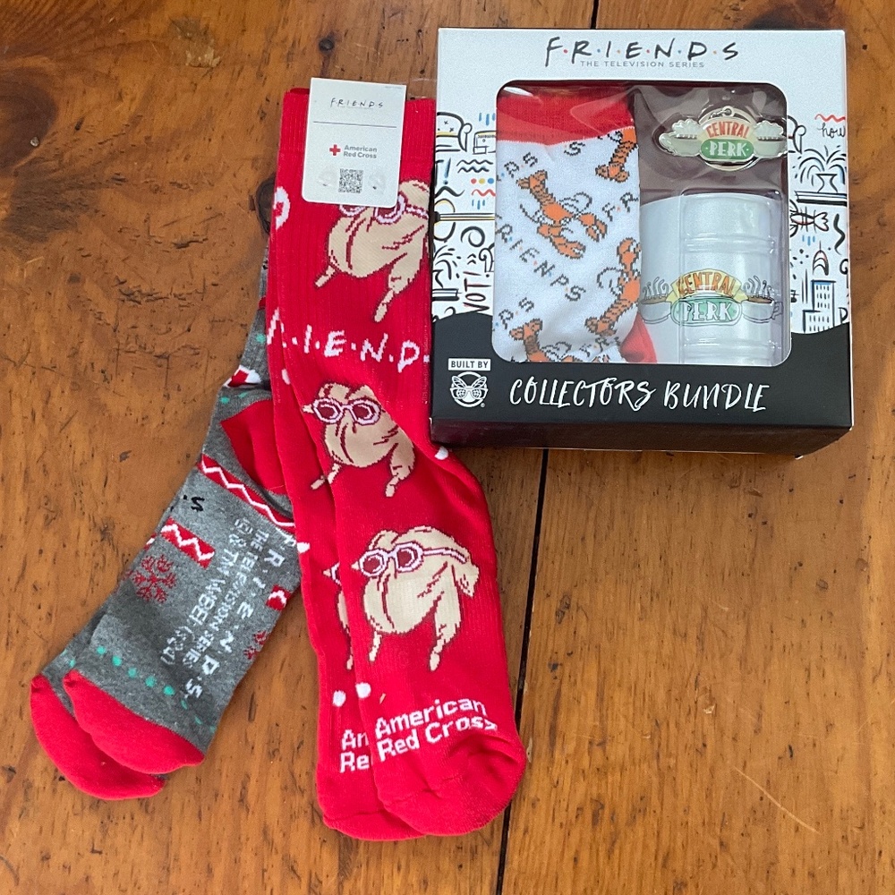 3 Piece Friends Collectors Bundle Gift Set NWT PLUS 2 pair Red Cross socks FREE!